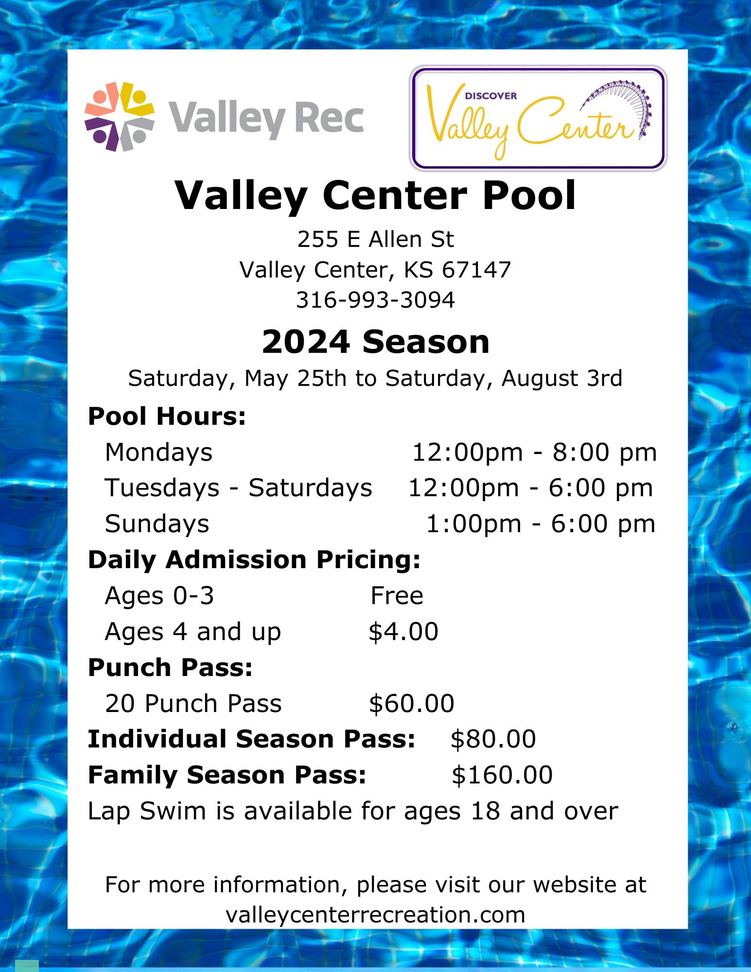 Flyer promoting the Valley Center pool